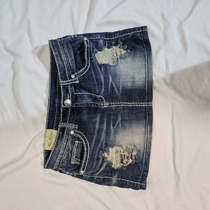 Machine Distressed Denim Mini Skirt